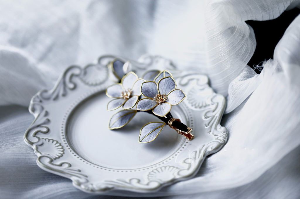 Ink Wash Aesthetic Silk Floral Barrette - Lightweight Heritage Craft for Tea Parties & Prom