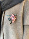 Handmade Silk Velvet Crape Myrtle Brooch - Artisan Heritage Pin for Winter Coats