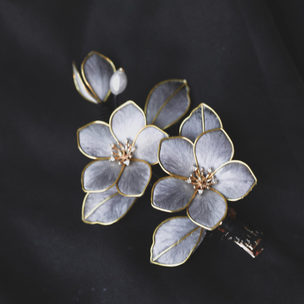 Ink Wash Aesthetic Silk Floral Barrette - Lightweight Heritage Craft for Tea Parties & Prom