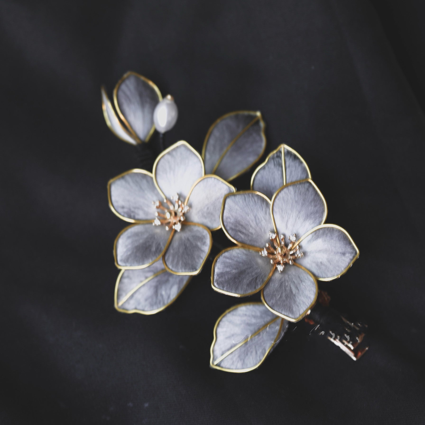 Ink Wash Aesthetic Silk Floral Barrette - Lightweight Heritage Craft for Tea Parties & Prom