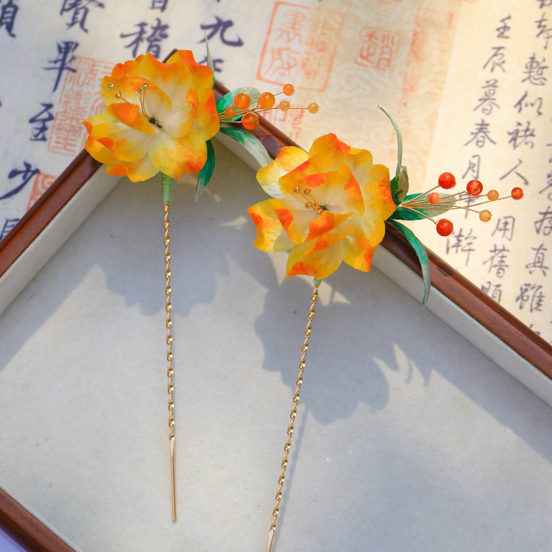 "Joyful Bloom" Silk Velvet Hair Stick - Artisan Dangle Jewelry for Anniversary Gifts