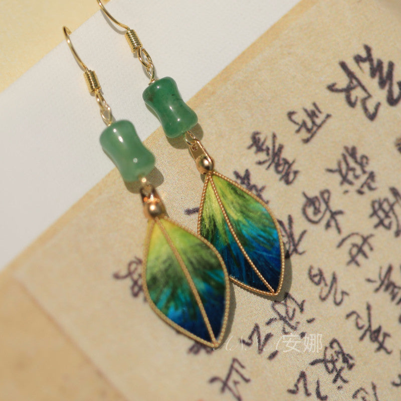 Intangible Heritage Filigree Velvet Flower, Silk Imitation Kingfisher Feather Butterfly Pearl Earrings, Daily Cheongsam & Ancient Style Hanfu Ear Ornaments