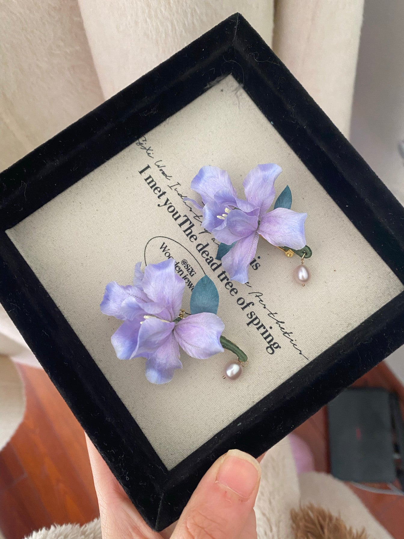 Handmade Silk Velvet Iris Brooch - Ethereal Purple Flower Pin for Coats & Blazers