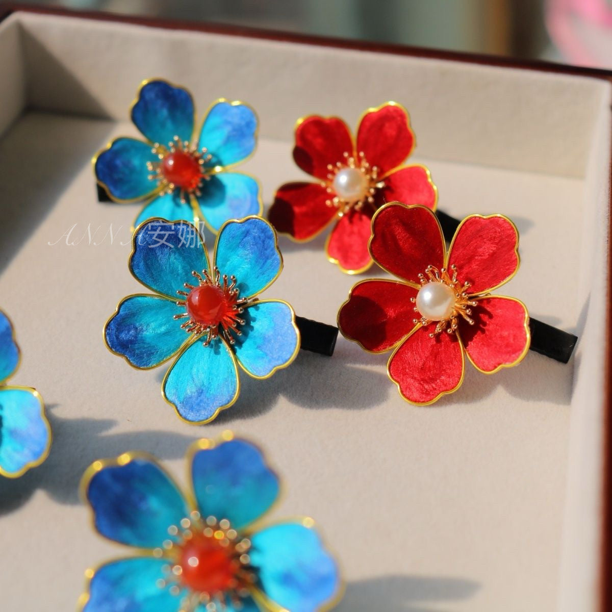 Exquisite Cloisonné Floral Studs - Designer Silk Velvet Peony for Bridal & Bridesmaid Gifts