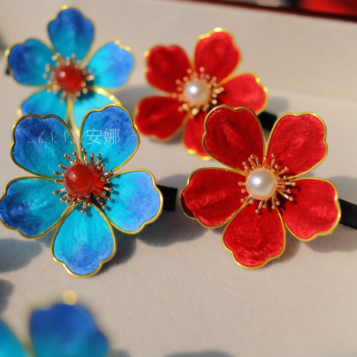 Exquisite Cloisonné Floral Studs - Designer Silk Velvet Peony for Bridal & Bridesmaid Gifts