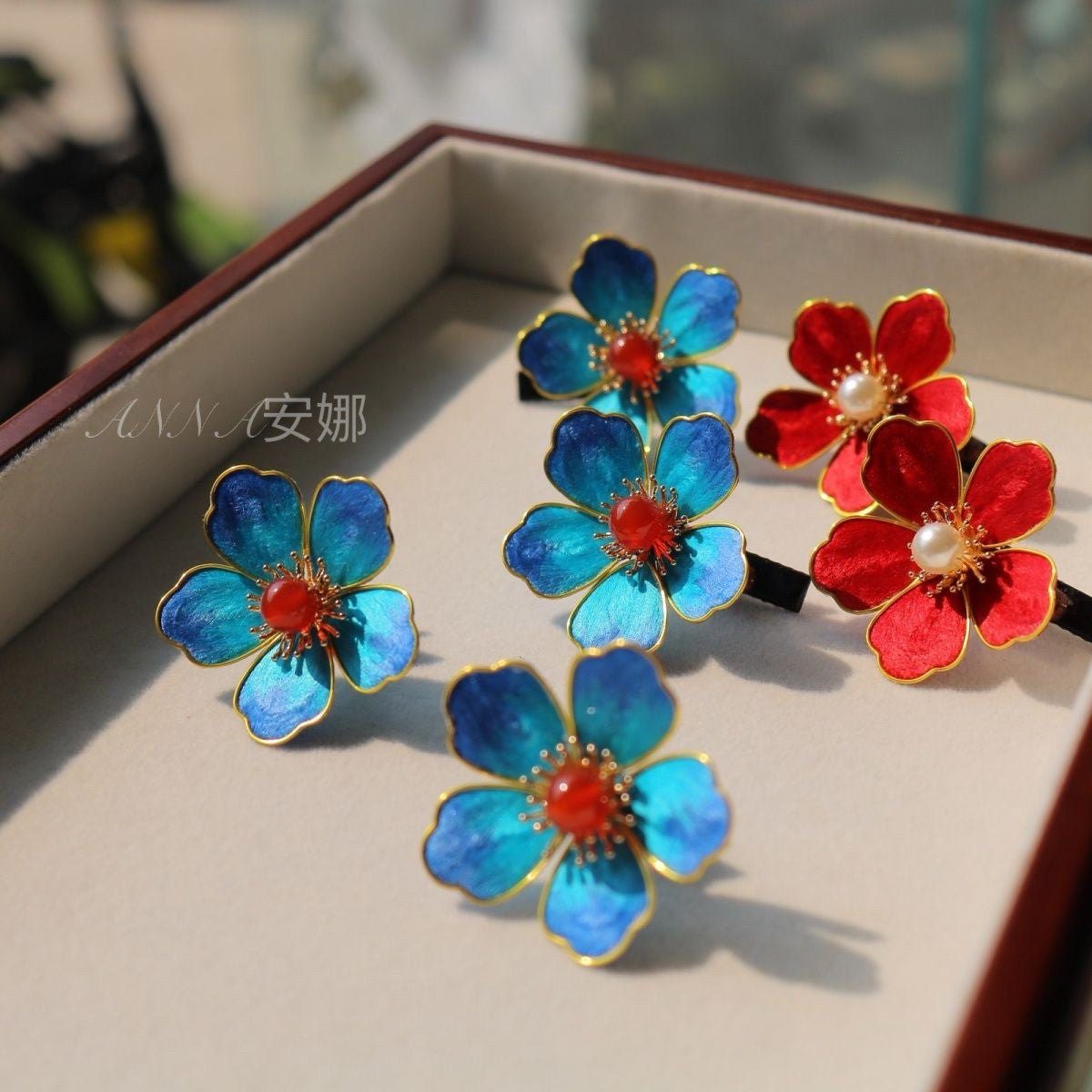 Exquisite Cloisonné Floral Studs - Designer Silk Velvet Peony for Bridal & Bridesmaid Gifts